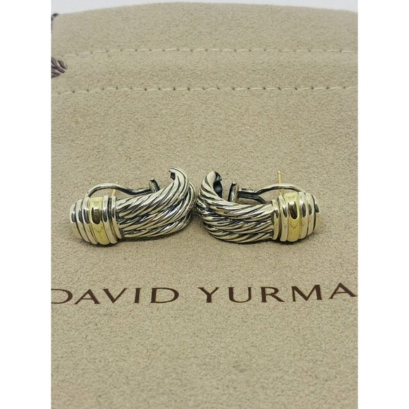 David Yurman Triple Cable Two-toned Pierced Hinge Clip Earrings Sterling W/ 14k